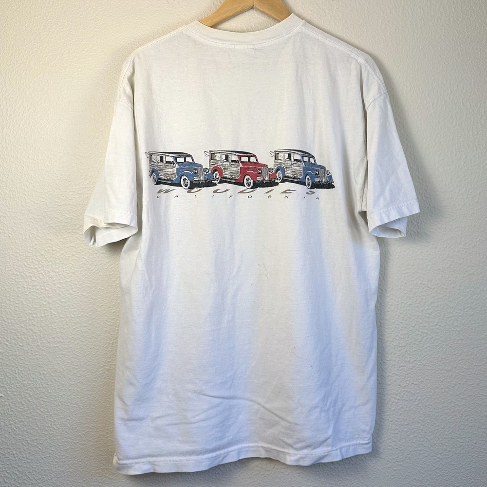 Vintage Y2K Woodies California T-Shirt Mens XL White Good Graphic Surf Car Tee